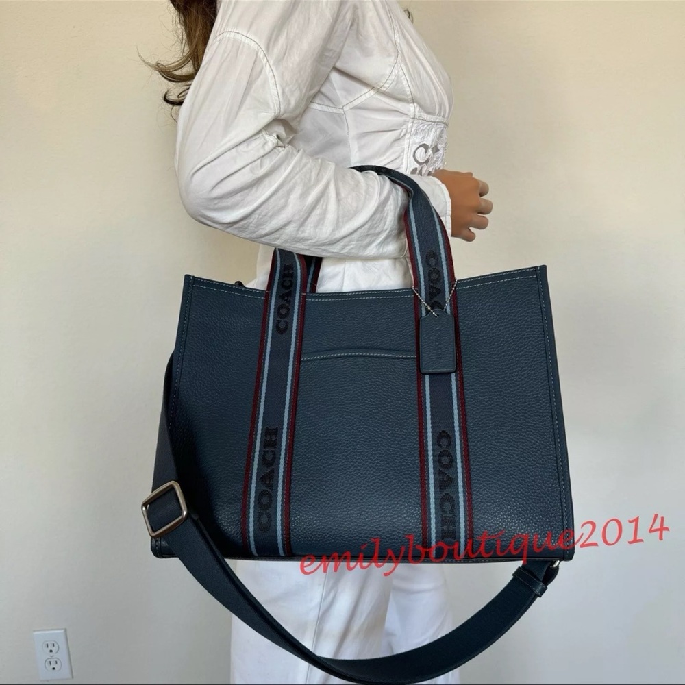NWT Coach CU997 Smith Tote Pebble Leather & Webbing Denim Blue Crossbody Bag